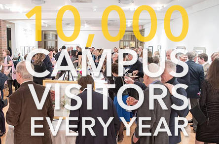 Group of people in room with words "10,000 Campus Visitors Every Year" overlaid